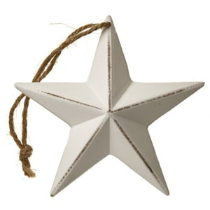 Hanging White Shabby Chic Wooden Star Decoration 12cm