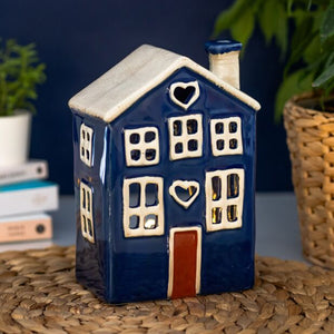 Navy Blue Heart House | Village Pottery Tealight Holder