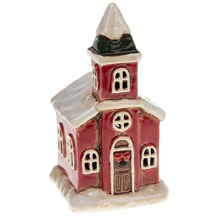 Christmas Red Church Small | Village Pottery Tealight Holder