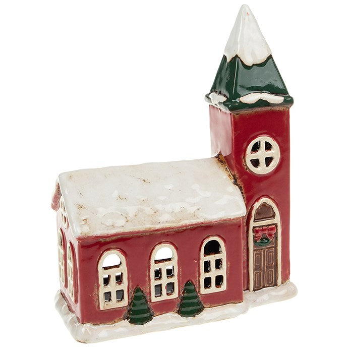Christmas Red Church Large | Village Pottery Tealight Holder