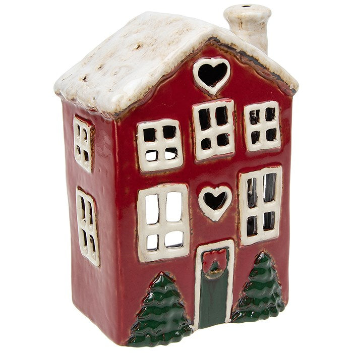 Christmas Red Tree & Heart House | Village Pottery Tealight Holder