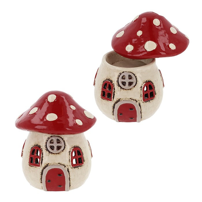 Fungo rosso e beige | Bruciatore per cera Tealight in ceramica del villaggio