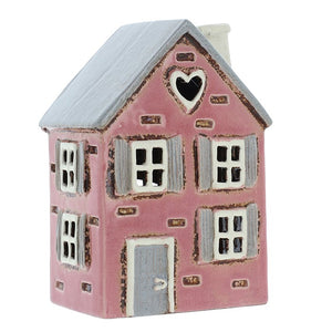 Casa con persiane rosa | Portacandele in ceramica del villaggio