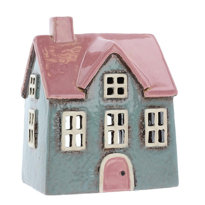 Casa grigio scuro e rosa | Portacandele in ceramica del villaggio