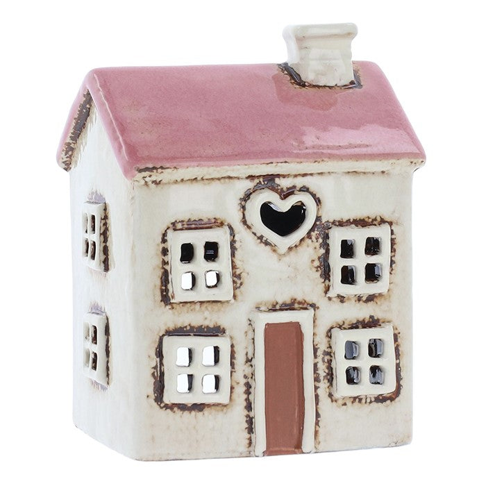 Beige & Pink Small House | Village Pottery Tealight Holder