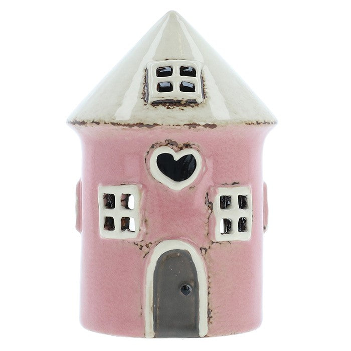 Casa a cono rosa | Portacandele in ceramica del villaggio