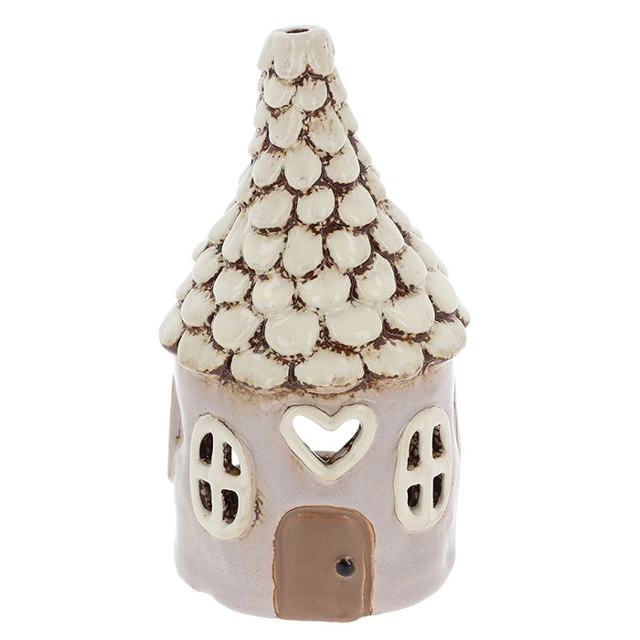 Grey Scalloped Roof Round House | Village Pottery Tealight Holder