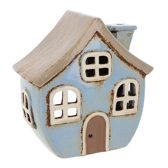 Casa eccentrica blu polvere | Portacandele in ceramica del villaggio