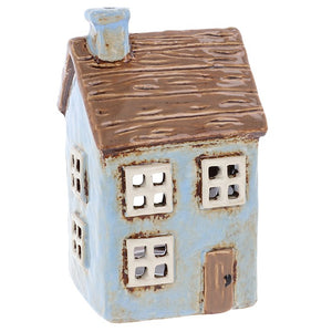 Powder Blue Thatch Roof House | Village Pottery Tealight Holder