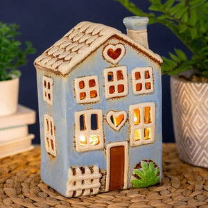 Powder Blue Garden Heart House | Village Pottery Tealight Holder
