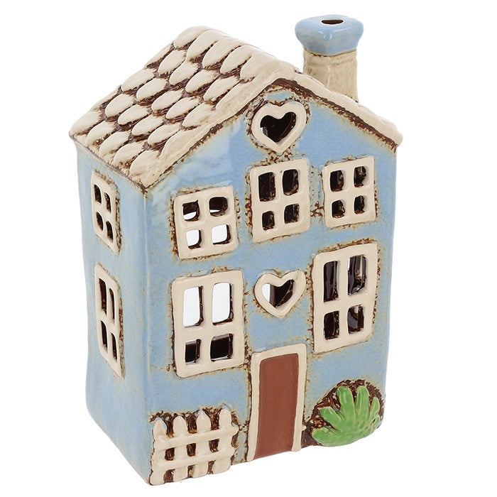 Powder Blue Garden Heart House | Village Pottery Tealight Holder