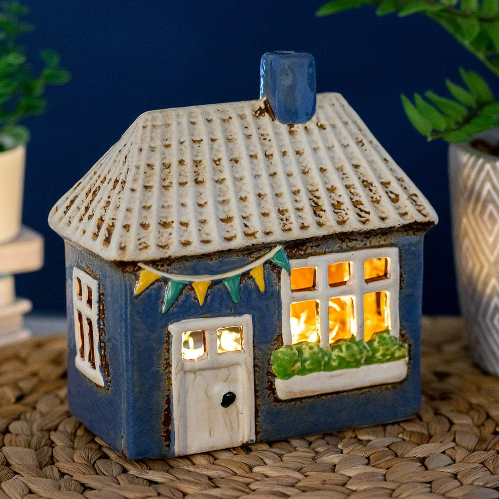 Blue Bunting & Garden House | Village Pottery Tealight Holder