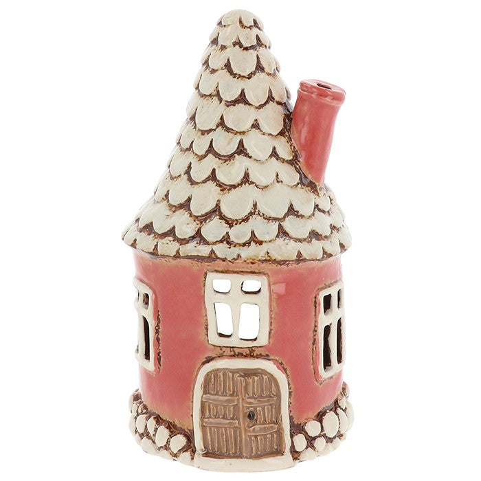 Peach Scalloped Roof Round House | Village Pottery Tealight Holder