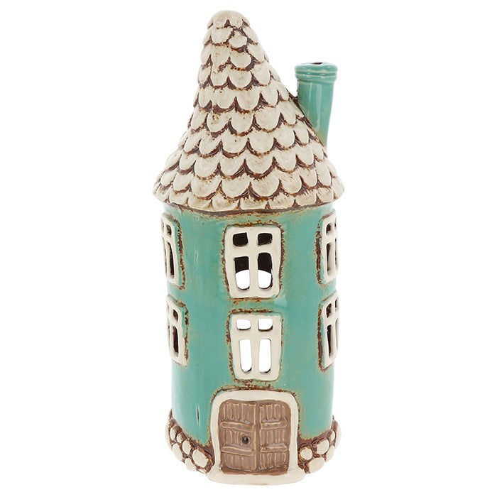 Teal Scalloped Roof Round House | Village Pottery Tealight Holder