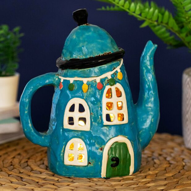 Teal Large Teapot House | Village Pottery Tealight Holder