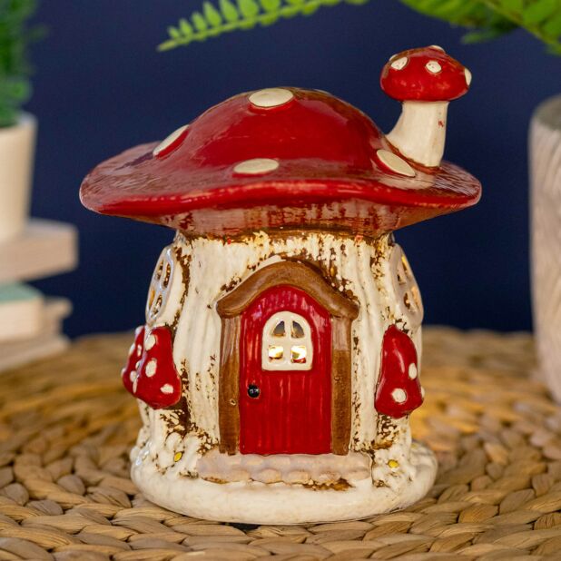 Red Mushroom Fairy Garden House | Village Pottery Tealight Holder