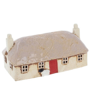 Beige Thatch Roof & Red Door Farm House | Village Pottery Tealight Holder