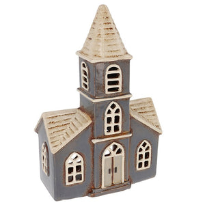 Slate Double Fronted Church Large | Village Pottery Tealight Holder