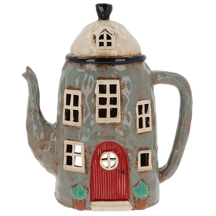 Casa grande X grigio scuro | Portacandele in ceramica del villaggio