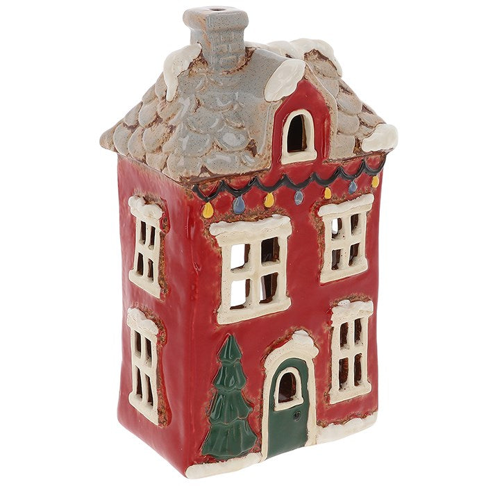 Christmas Red Large Dormer House | Village Pottery Tealight Holder