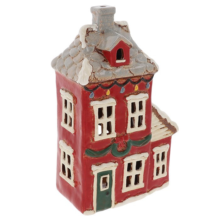 Christmas Red Large Wreath House | Village Pottery Tealight Holder