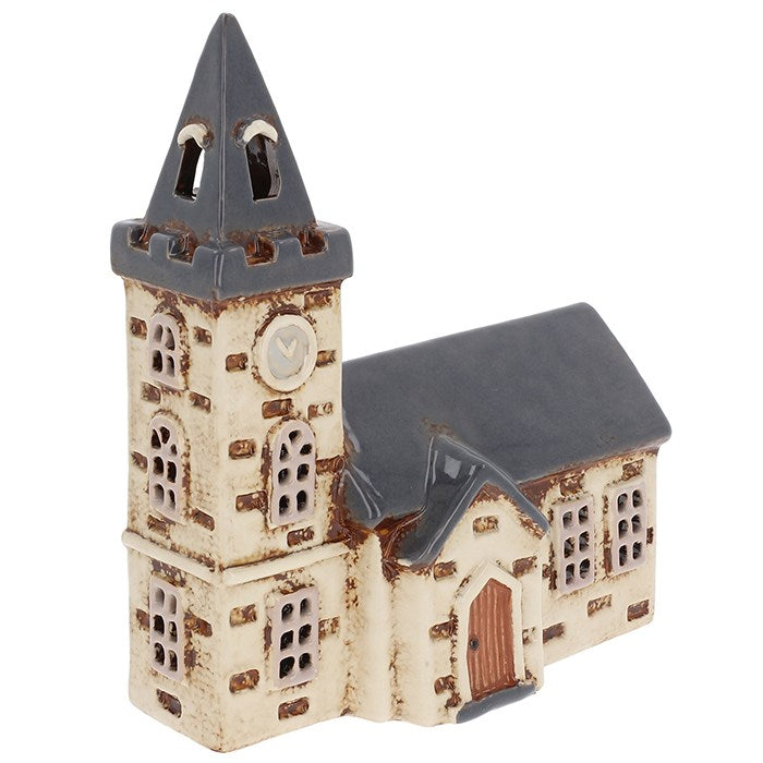 Beige Brick Steeple Church | Village Pottery Tealight Holder