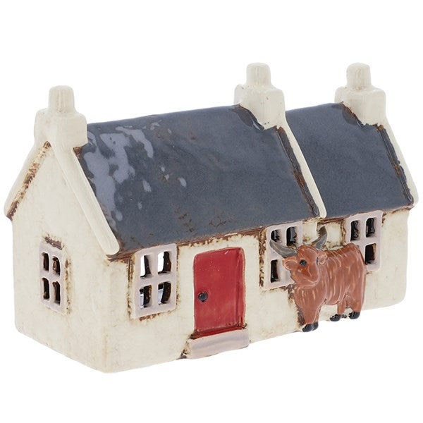 Beige Highland Cow Farm House | Village Pottery Tealight Holder