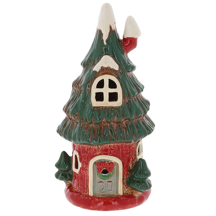 Christmas Red Tree House | Village Pottery Tealight Holder