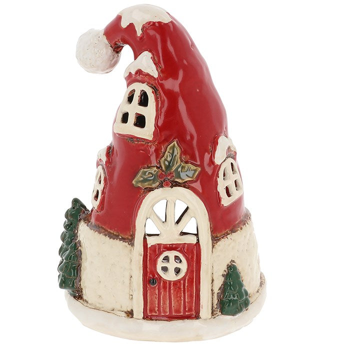 Christmas Red Santa Hat House | Village Pottery Tealight Holder