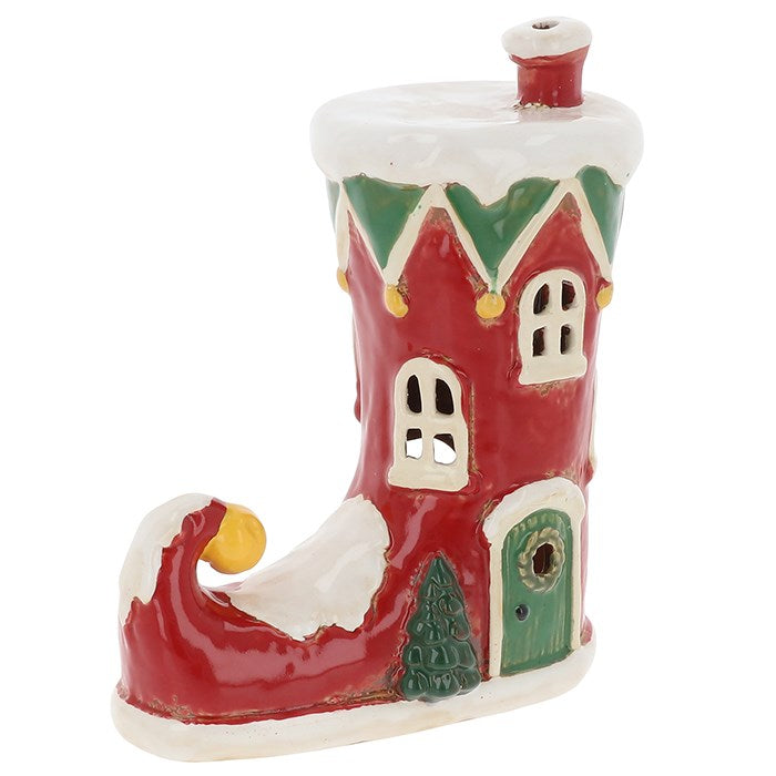 Christmas Red Elf Boot House | Village Pottery Tealight Holder