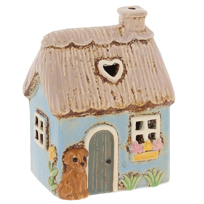 Roulotte Blu Polvere | Portacandele in ceramica del villaggio