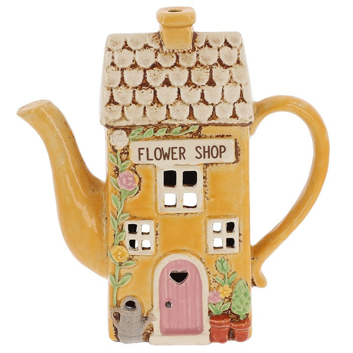Yellow Flower Shop Teapot House | Village Pottery Tealight Holder