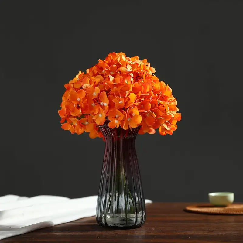 Artificial Autumn Orange Hydrangea Plant Foliage Stems