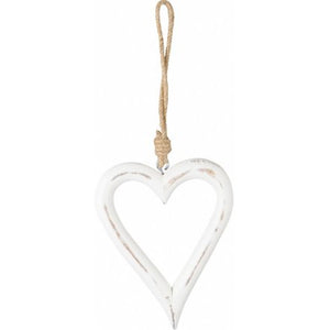 Hanging White Rustic Wooden Heart Decoration 16cm