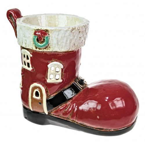 Christmas Red Santa's Boot | Village Pottery Tealight Wax Burner