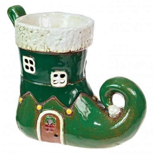 Christmas Green Elf's Boot | Village Pottery Tealight Wax Burner