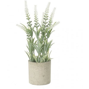 Artificial White Lavender Plant In Cement Pot