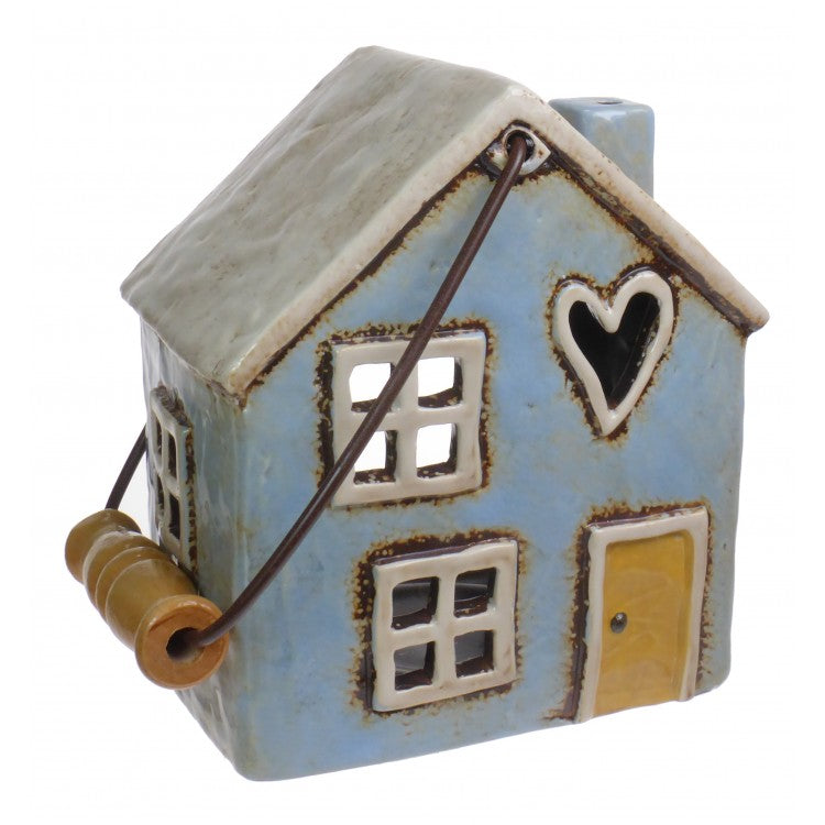 Powder Blue Heart House | Village Pottery Lantern Tealight Holder