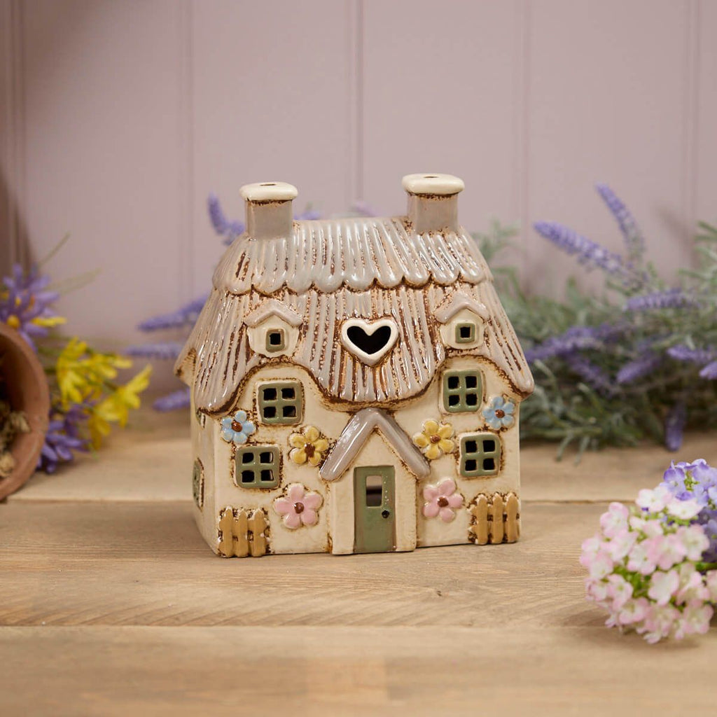 Beige Large Thatched Cottage | Village Pottery Tealight Holder