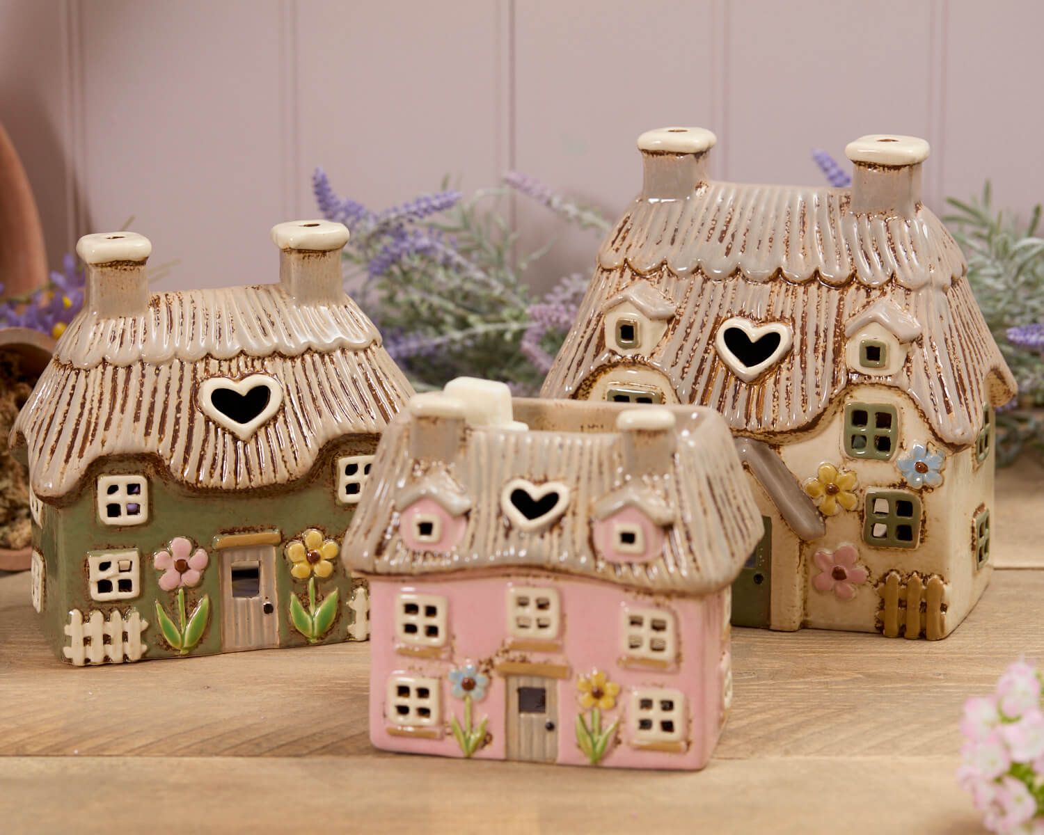 Beige Large Thatched Cottage | Village Pottery Tealight Holder