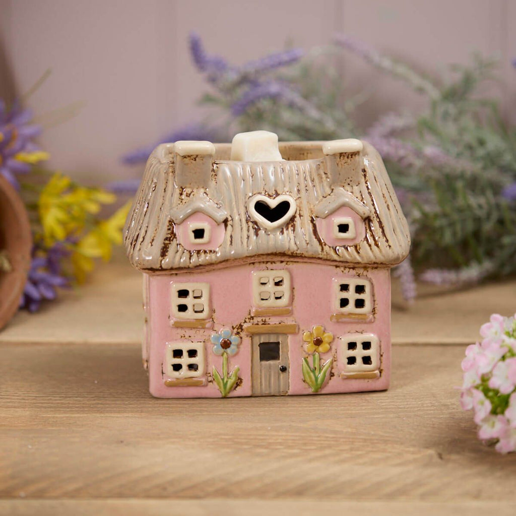 Pink Thatched Cottage | Village Pottery Tealight Wax Burner