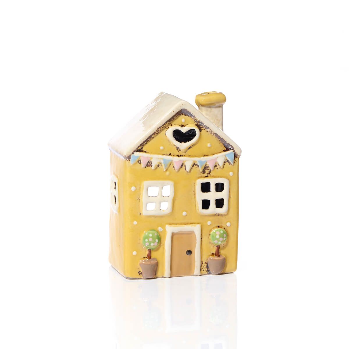 Yellow Bunting & Polka House | Village Pottery Tealight Holder