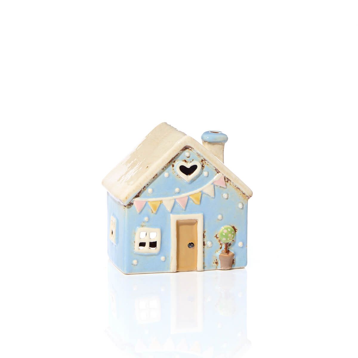 Powder Blue Bunting & Polka House | Village Pottery Tealight Holder