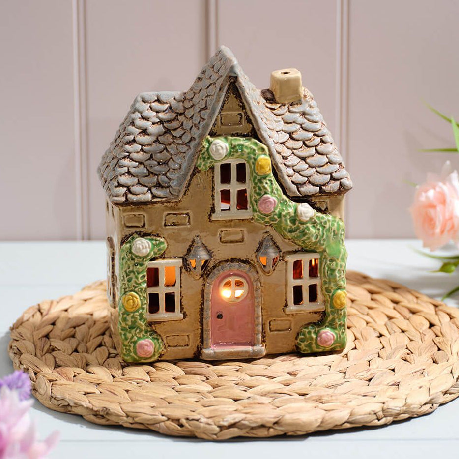 Beige Cottage Garden House | Village Pottery Tealight Holder