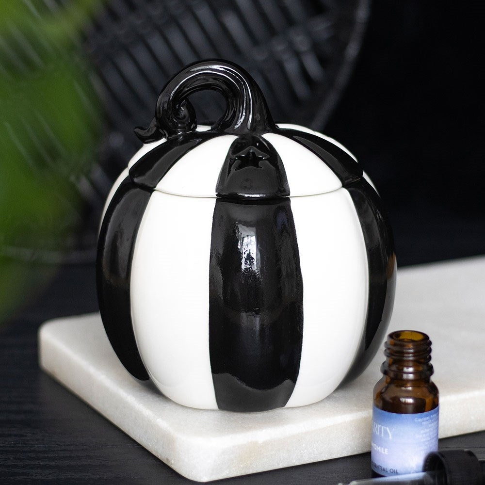 Black & White Striped Pumpkin | Tealight Wax Burner