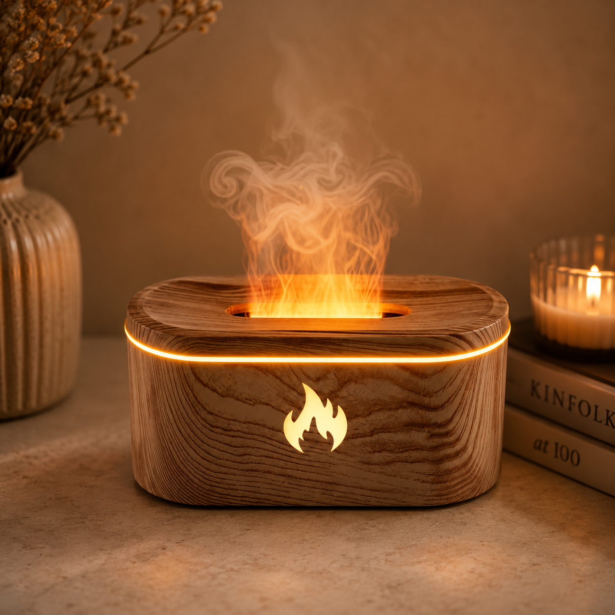 Wood Grain Flame Effect Electronic Diffuser