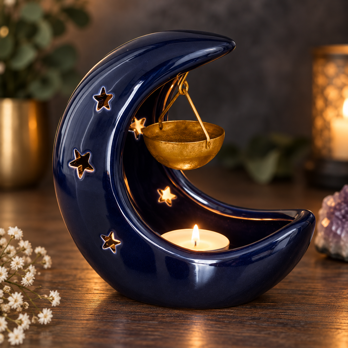 Crescent Moon Navy | Tealight Wax Burner
