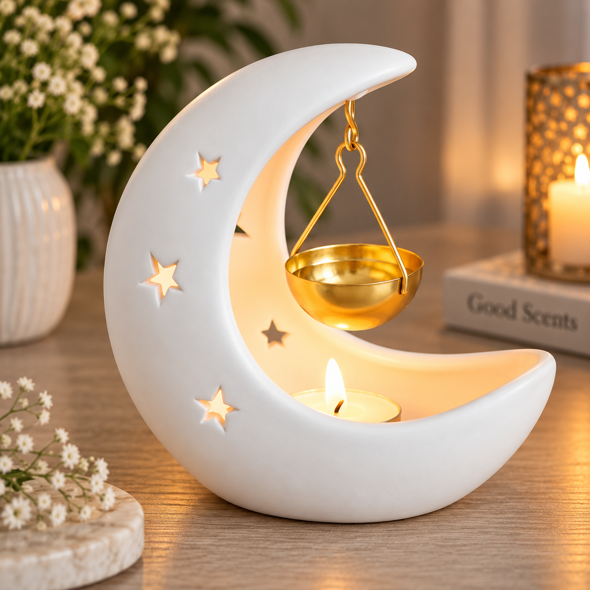 Crescent Moon White | Tealight Wax Burner