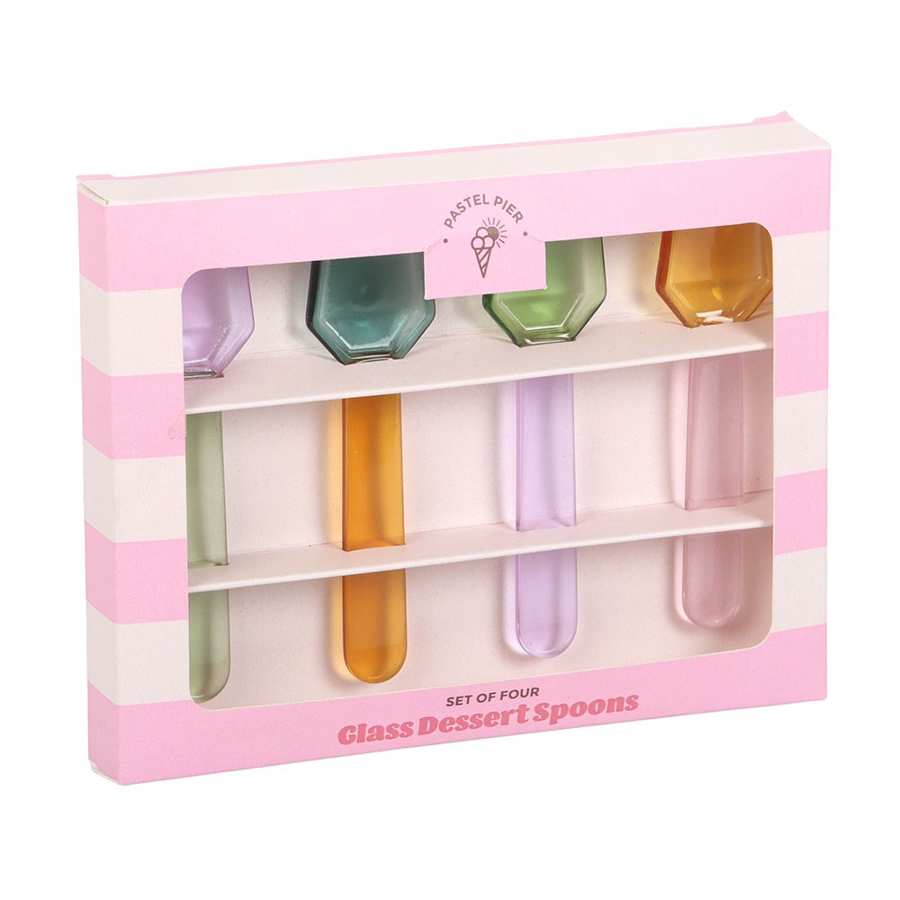Set of 4 Pastel Glass Ice Cream Spoons