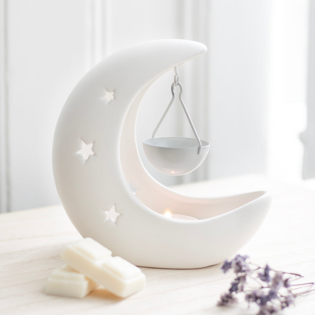 Crescent Moon White | Hanging Tealight Wax Burner